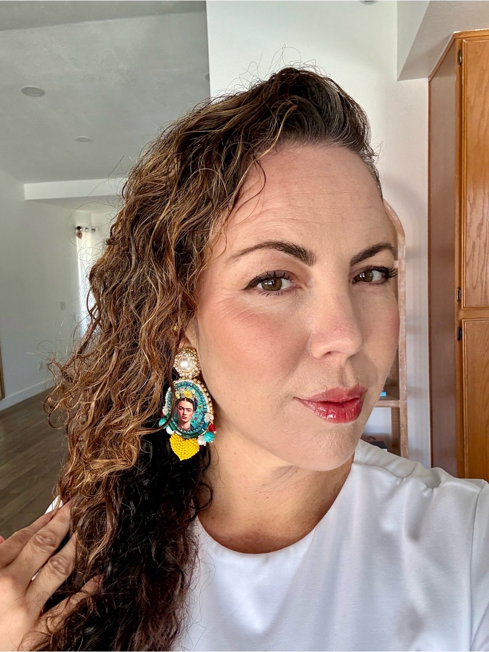 Handcrafted Yellow & Turquoise Frida Kahlo Statement Earrings